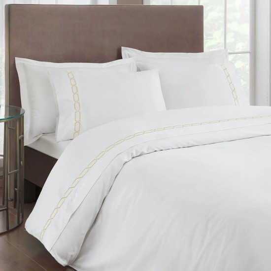 Lenjerie cu model brodat pentru pat dublu, Tac, Daimond Gold (Bumbac Dublu Satinat DELUXE)
