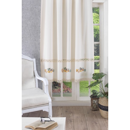 Perdea din Bumbac cu broderie, Model PR045, Crem