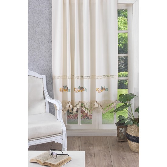 Perdea din Bumbac cu broderie, Model PR046, Crem