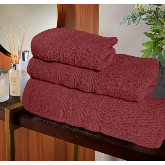 Set 3 Prosoape de baie din bumbac 100%, 550gsm, Visiniu