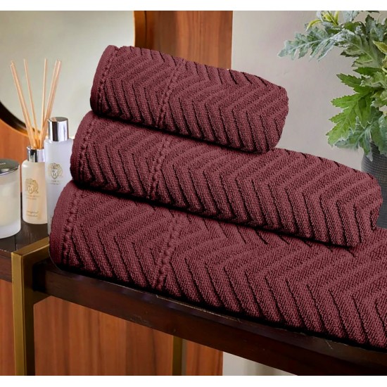 Set 3 Prosoape de baie din bumbac 100% cu model Jacquard, 550gsm, Visiniu