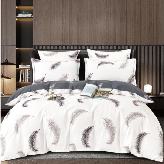 Lenjerie pentru pat dublu, 2 fete de perna, Bumbac 100%, Pene Gri