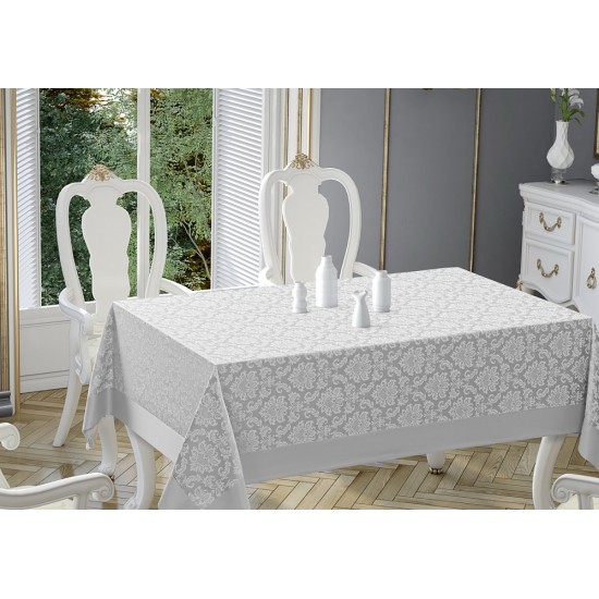 Față de masă Premium din Bumbac cu model Jacquard (Damasc) Polycotton Gri