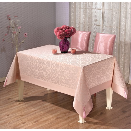 Față de masă Premium din Bumbac cu model Jacquard (Damasc) Polycotton Roz