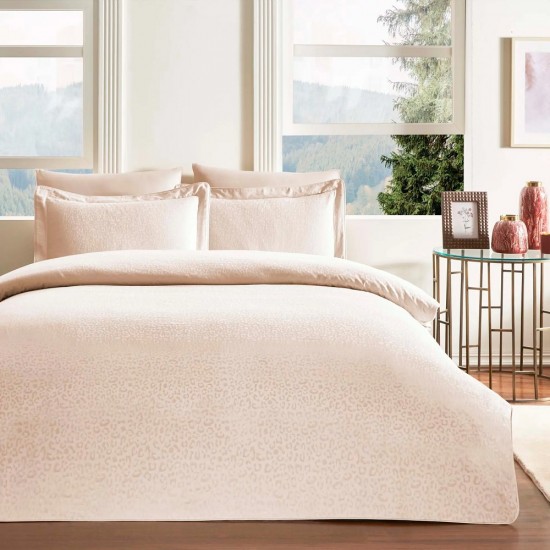 Lenjerie Tac pentru pat dublu cu tesatura Jacquard Leo Crem (Bumbac Satin Deluxe)