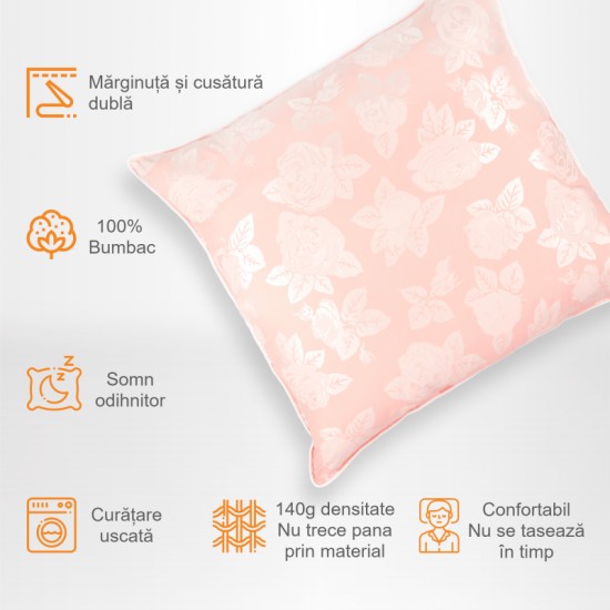 Perna Boema cu puf si pana de gasca, 70X70 cm, Roz