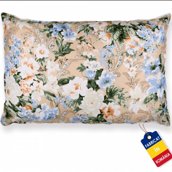 Perna Boema cu puf si pana de gasca, 50X70 cm, Flori Albastre
