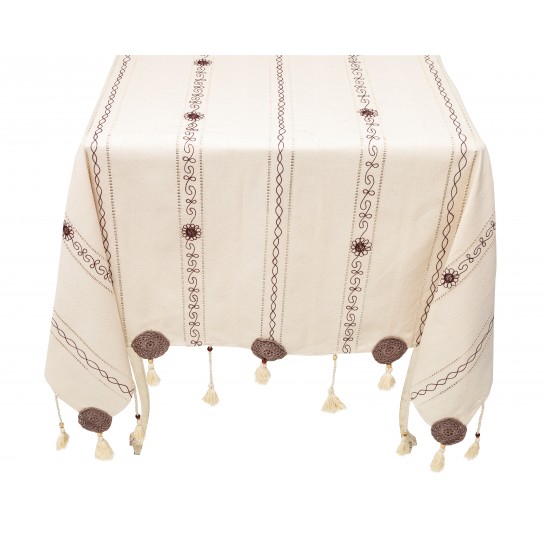 Față de masă din Bumbac cu broderie CC014 Maro