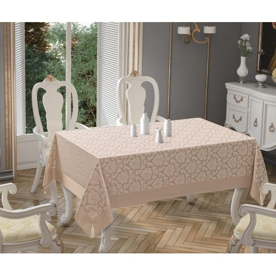 Față de masă Premium din Bumbac cu model Jacquard (Damasc) Polycotton Cappuccino